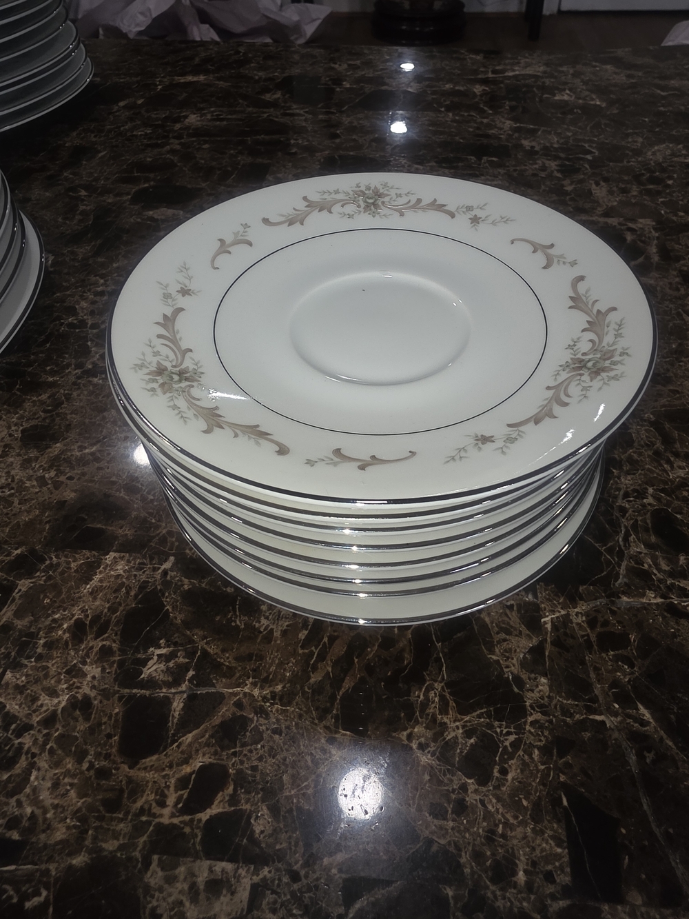 Sango China Carousel  Ivory Saucer Plates with Gold and Navy Accents